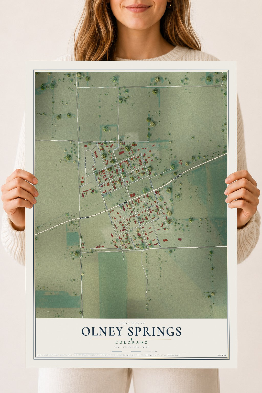 Map of Olney Springs, Colorado, 18 x 24 inch unframed archival matte print