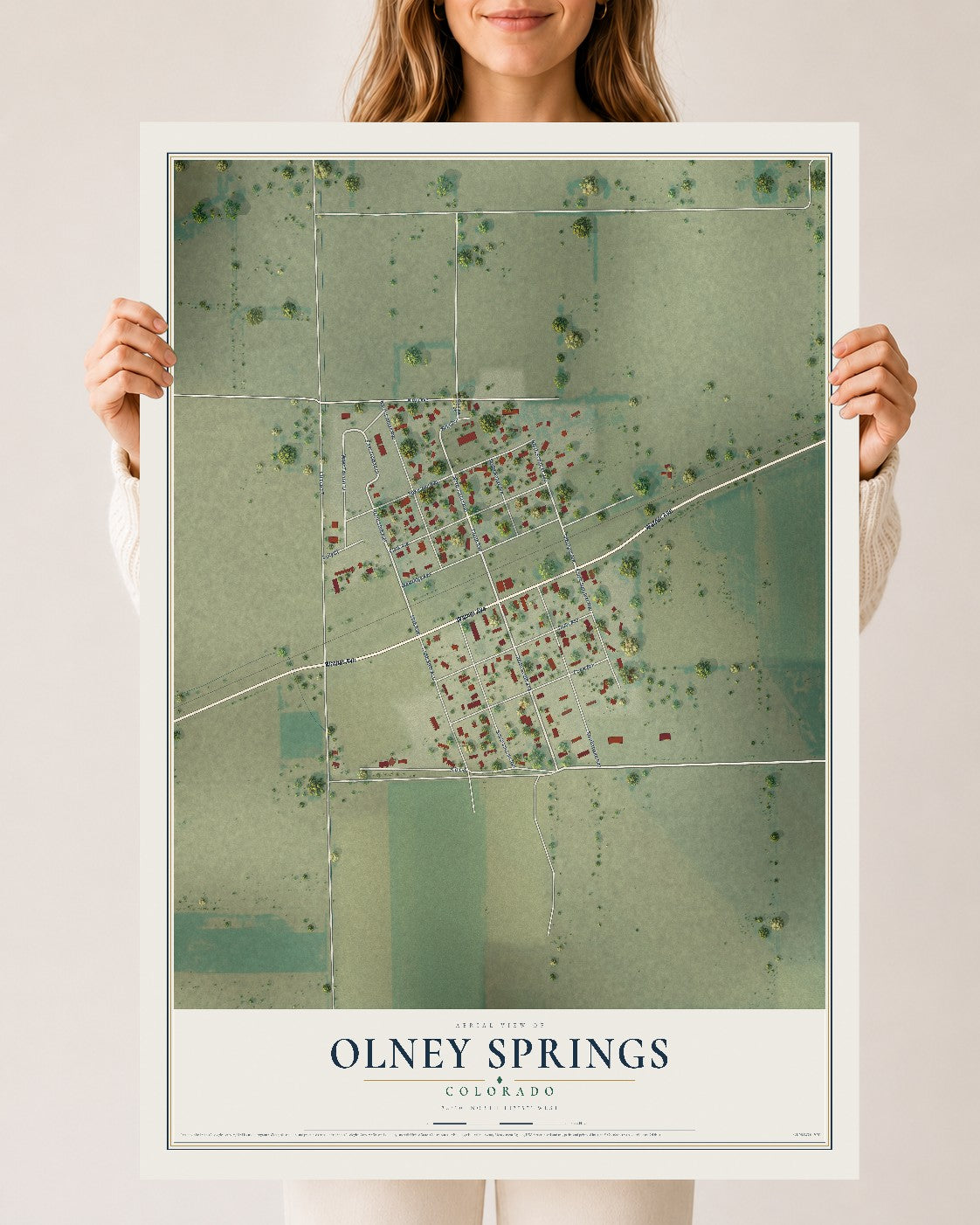 Map of Olney Springs, Colorado, 24 x 36 inch unframed archival matte print