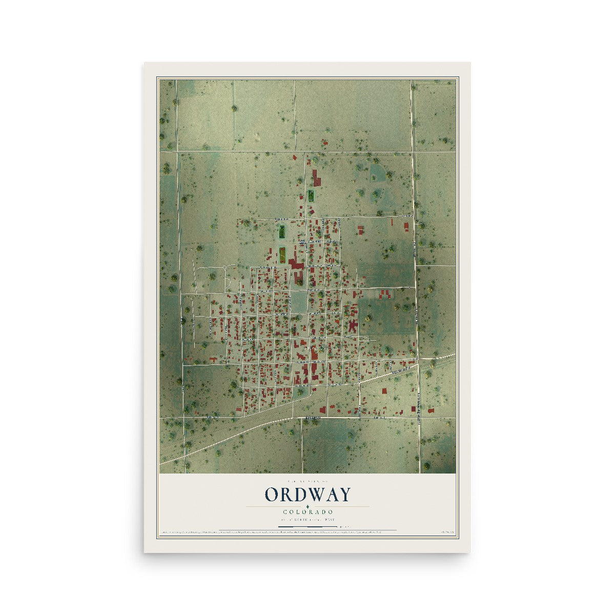 Map of Ordway, Colorado, 12 x 18 inch unframed archival matte print