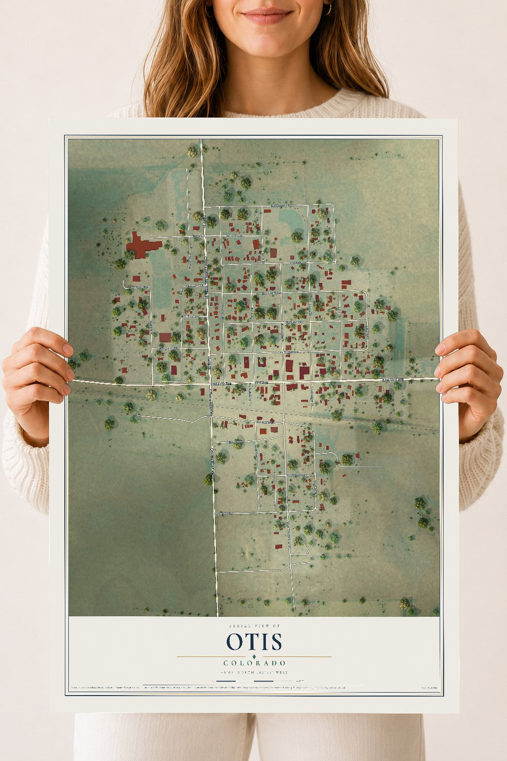 Map of Otis, Colorado, 18 x 24 inch unframed archival matte print