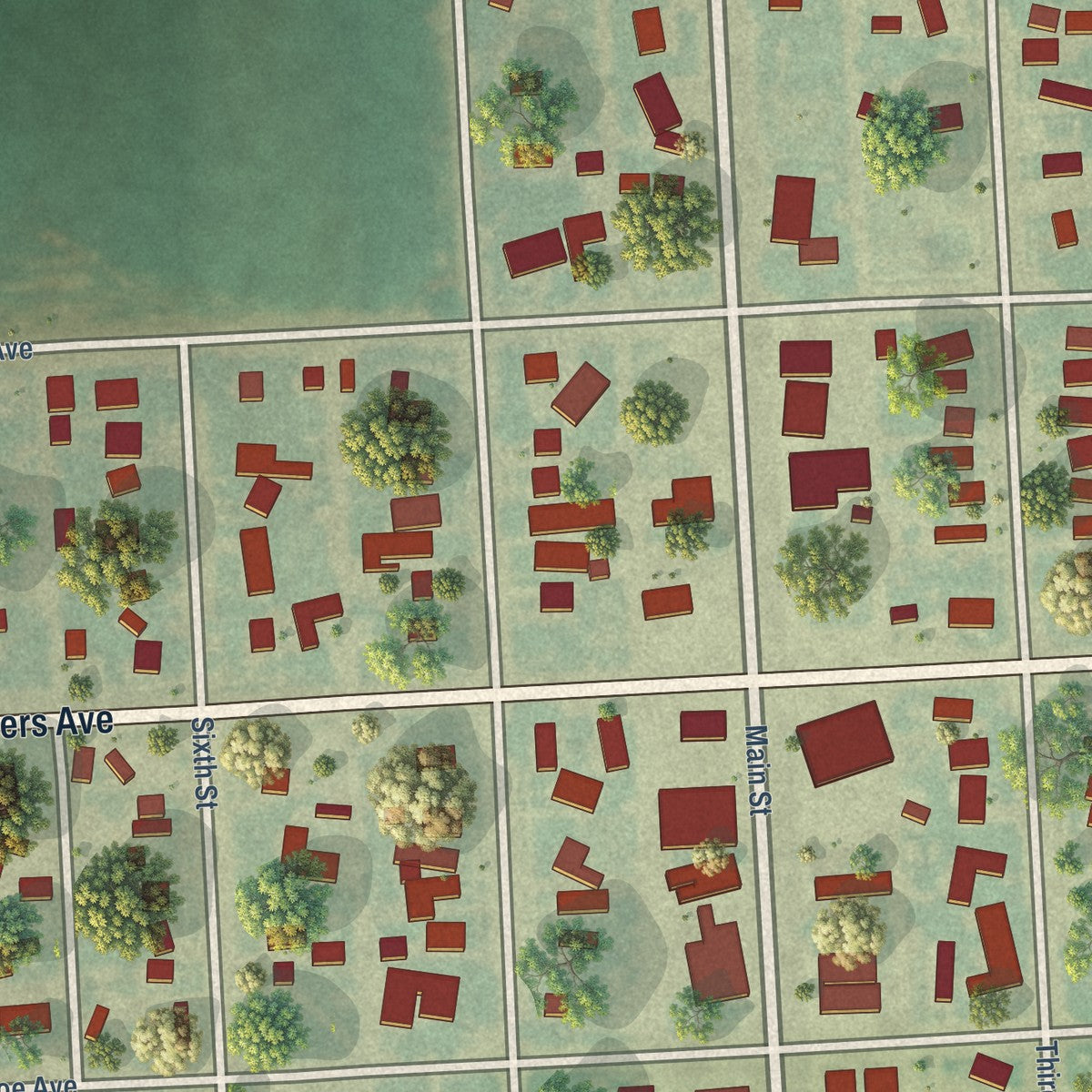 Close-up of the map of Ovid, Colorado print showing street and building detail