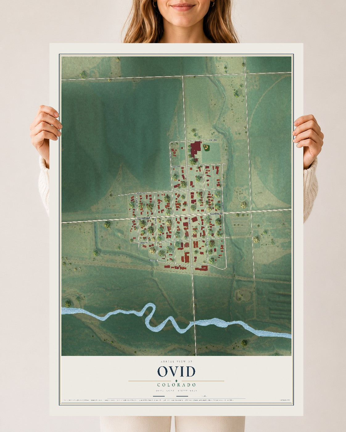 Map of Ovid, Colorado, 24 x 36 inch unframed archival matte print