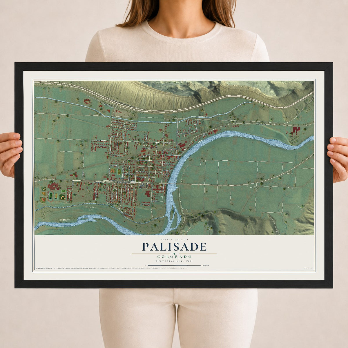 Map of Palisade, Colorado, 18 x 24 inch print in a black wood frame
