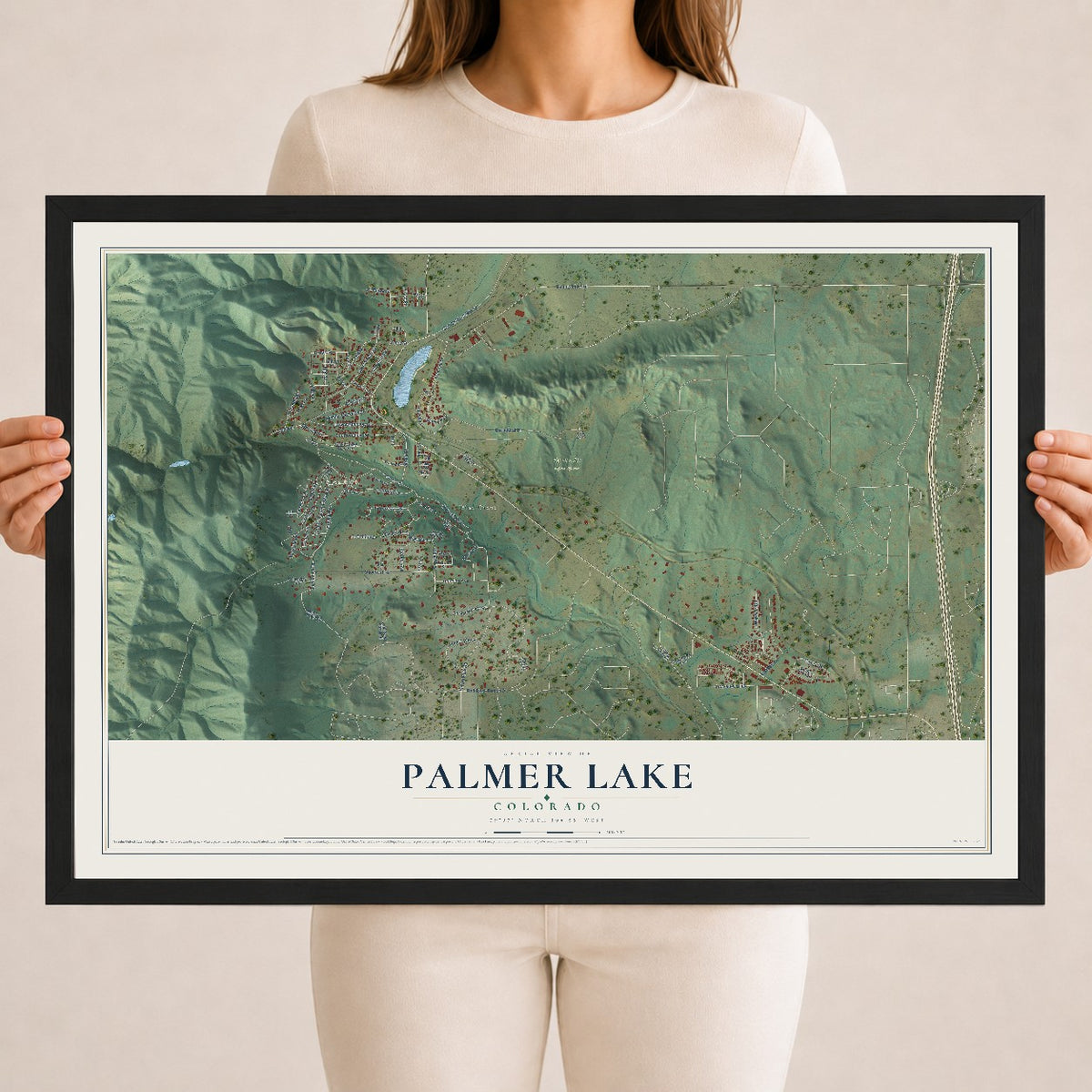Map of Palmer Lake, Colorado, 18 x 24 inch print in a black wood frame