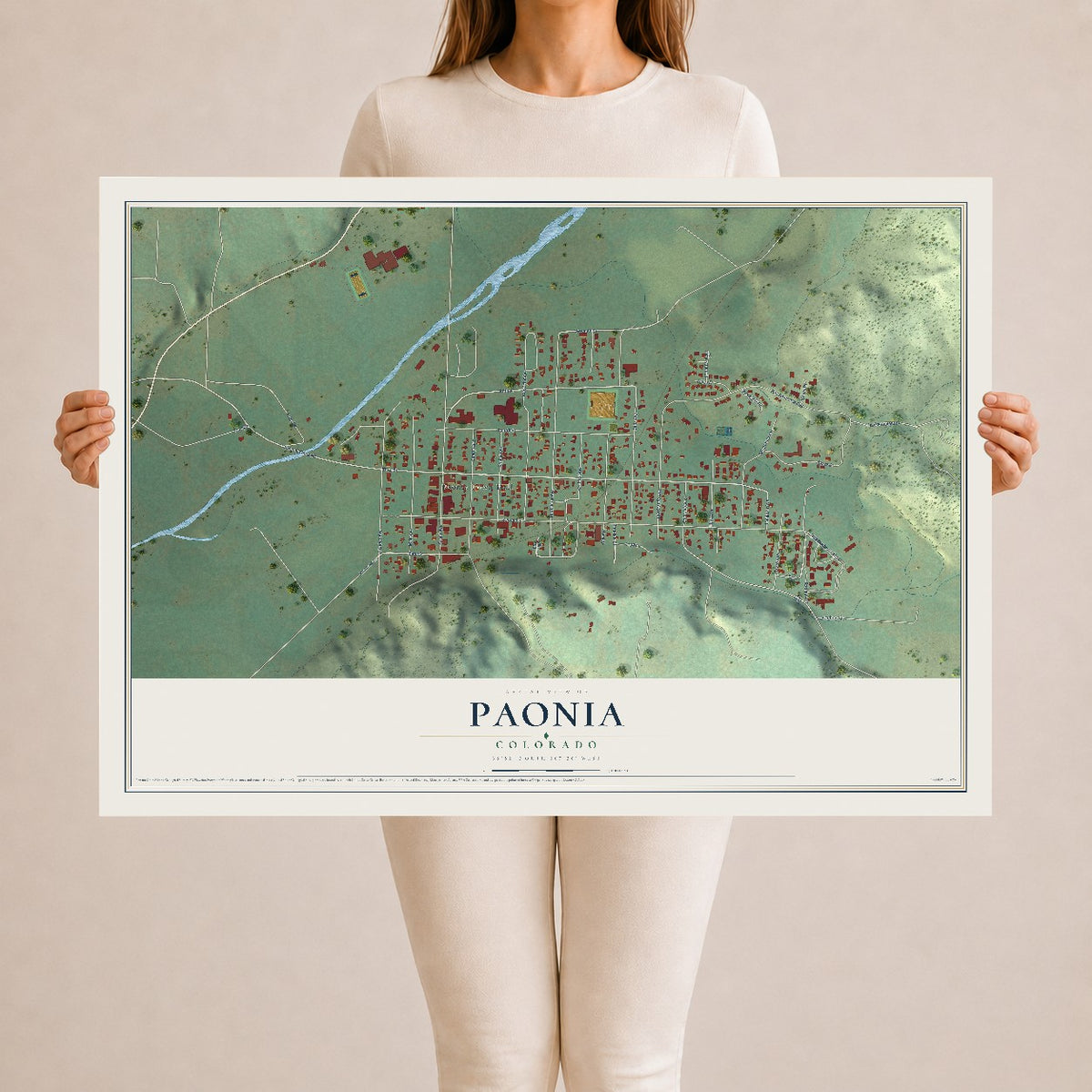 Map of Paonia, Colorado, 24 x 36 inch unframed archival matte print
