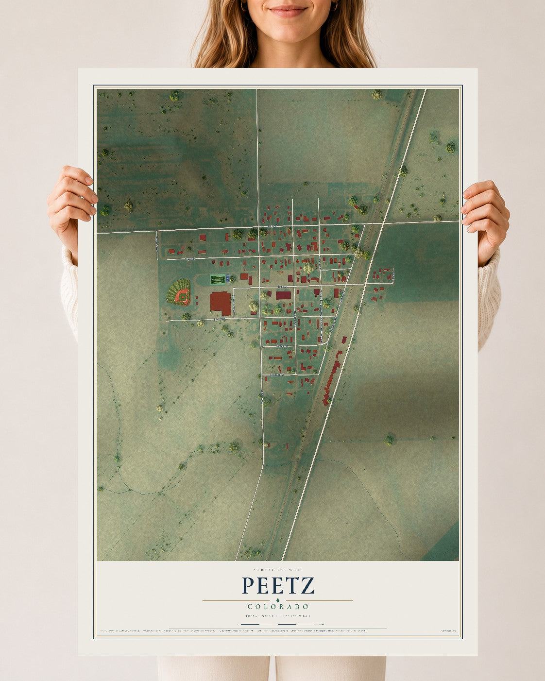 Map of Peetz, Colorado, 24 x 36 inch unframed archival matte print