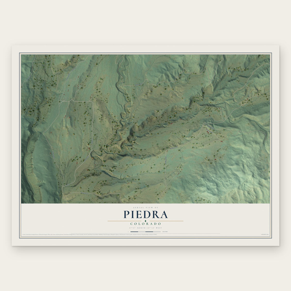 Piedra, Colorado map print, the full design