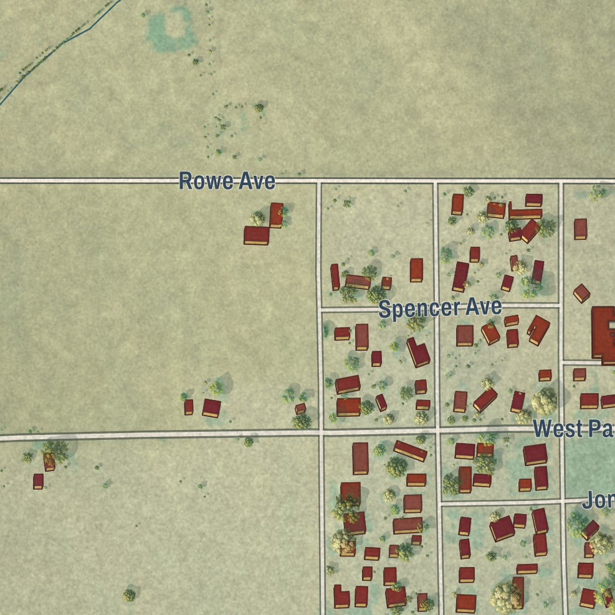 Second close-up of the map of Pierce, Colorado print showing more streets and buildings