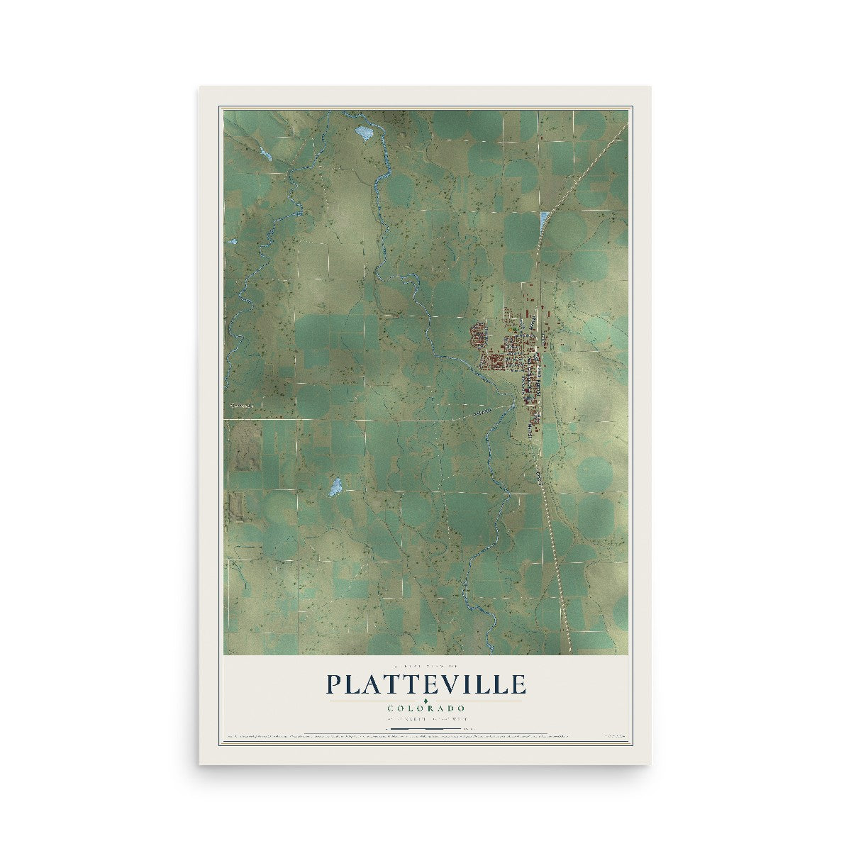 Map of Platteville, Colorado, 12 x 18 inch unframed archival matte print