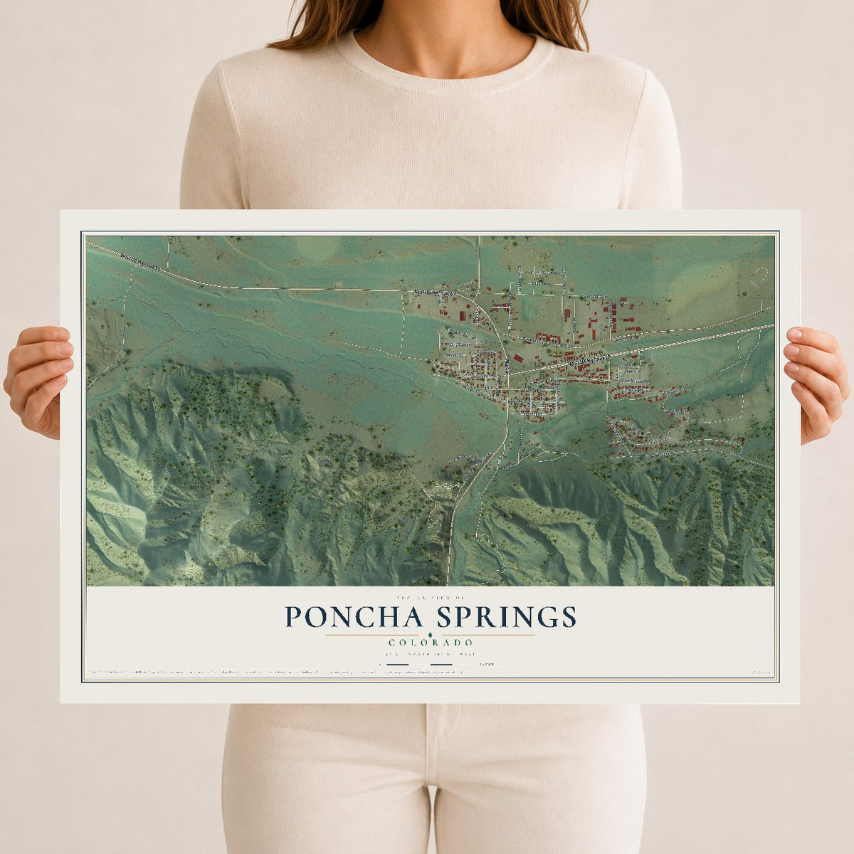 Map of Poncha Springs, Colorado, 12 x 18 inch unframed archival matte print