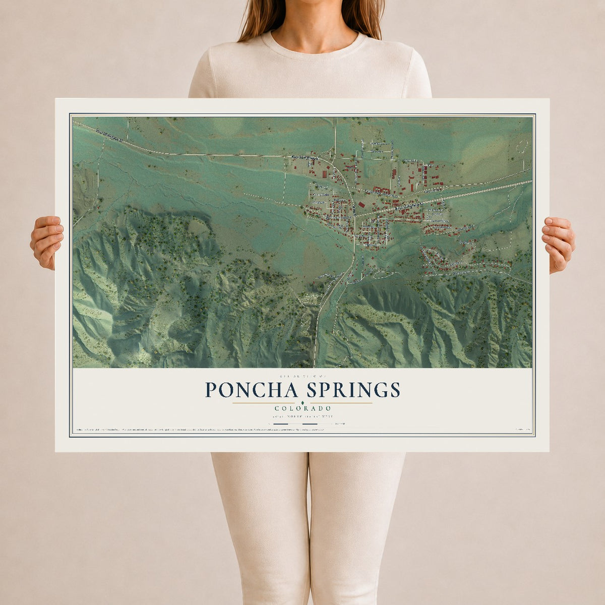 Map of Poncha Springs, Colorado, 24 x 36 inch unframed archival matte print