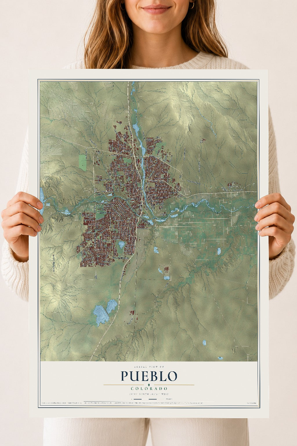 Map of Pueblo, Colorado, 18 x 24 inch unframed archival matte print
