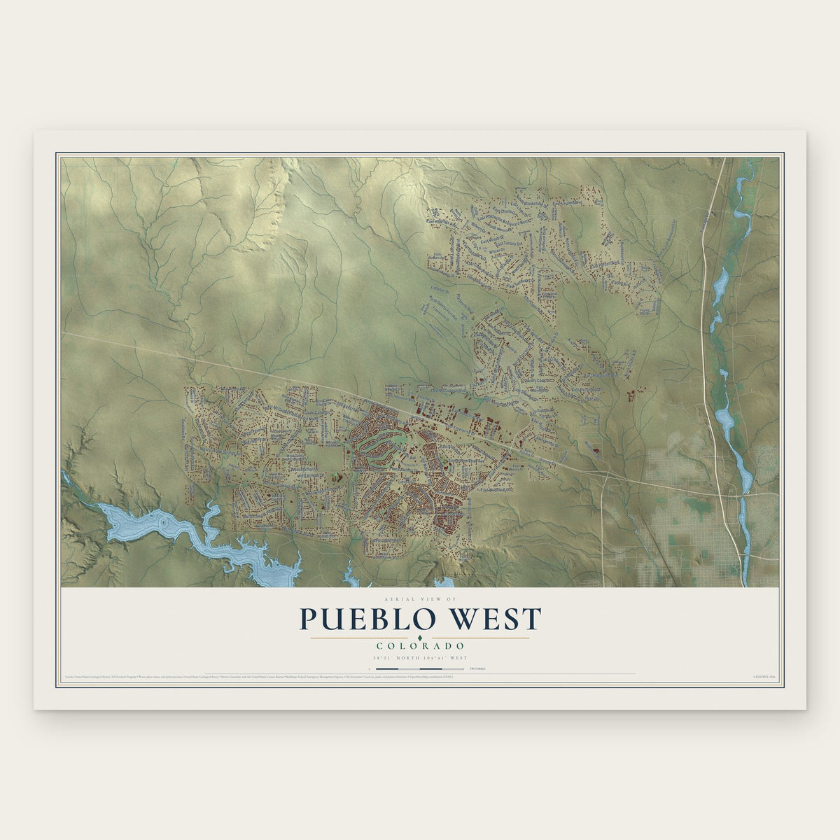 Pueblo West, Colorado map print, the full design