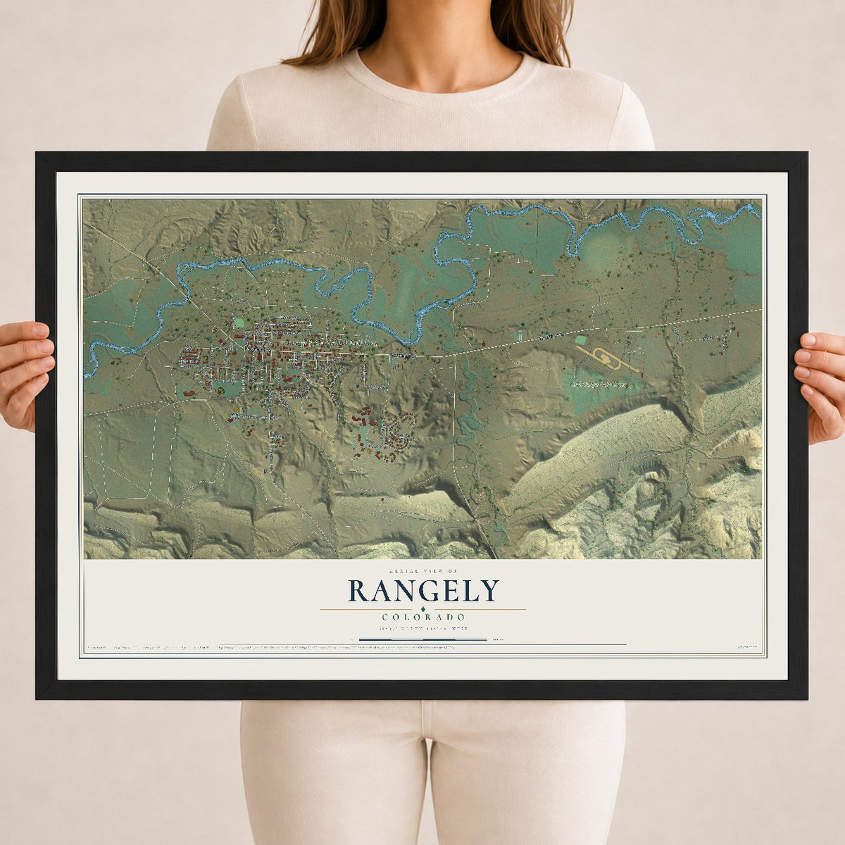 Map of Rangely, Colorado, 18 x 24 inch print in a black wood frame