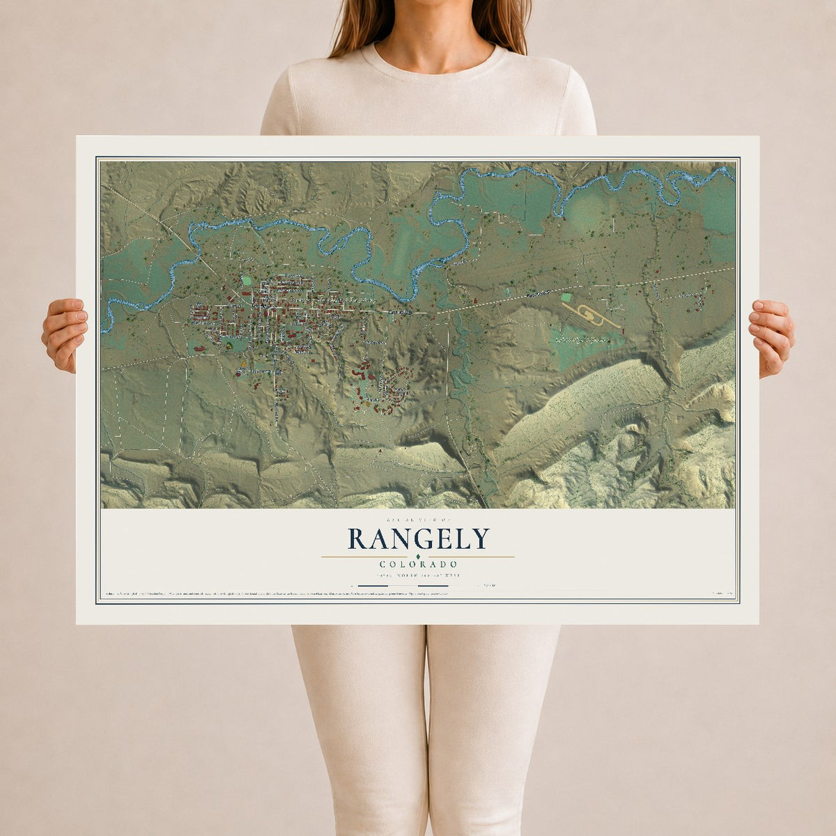 Map of Rangely, Colorado, 24 x 36 inch unframed archival matte print