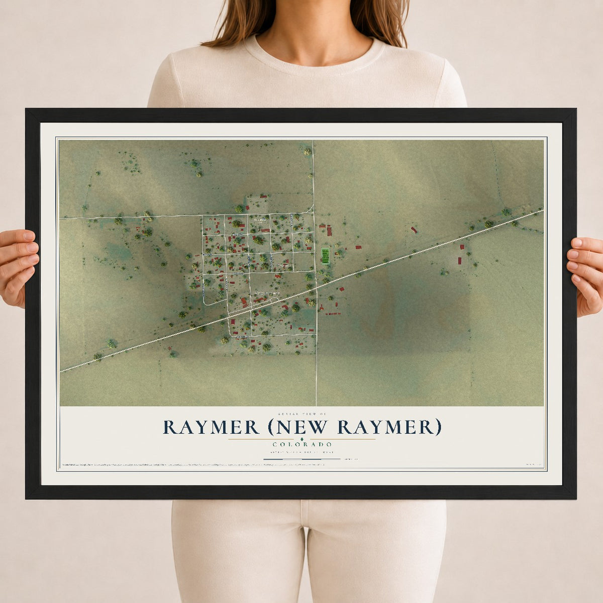 Map of Raymer (New Raymer), Colorado, 18 x 24 inch print in a black wood frame