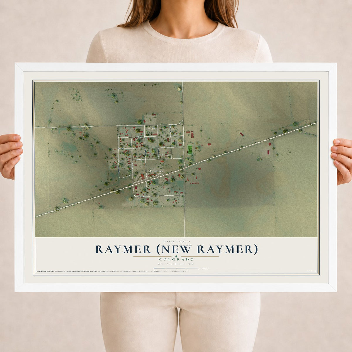 Map of Raymer (New Raymer), Colorado, 18 x 24 inch print in a white wood frame