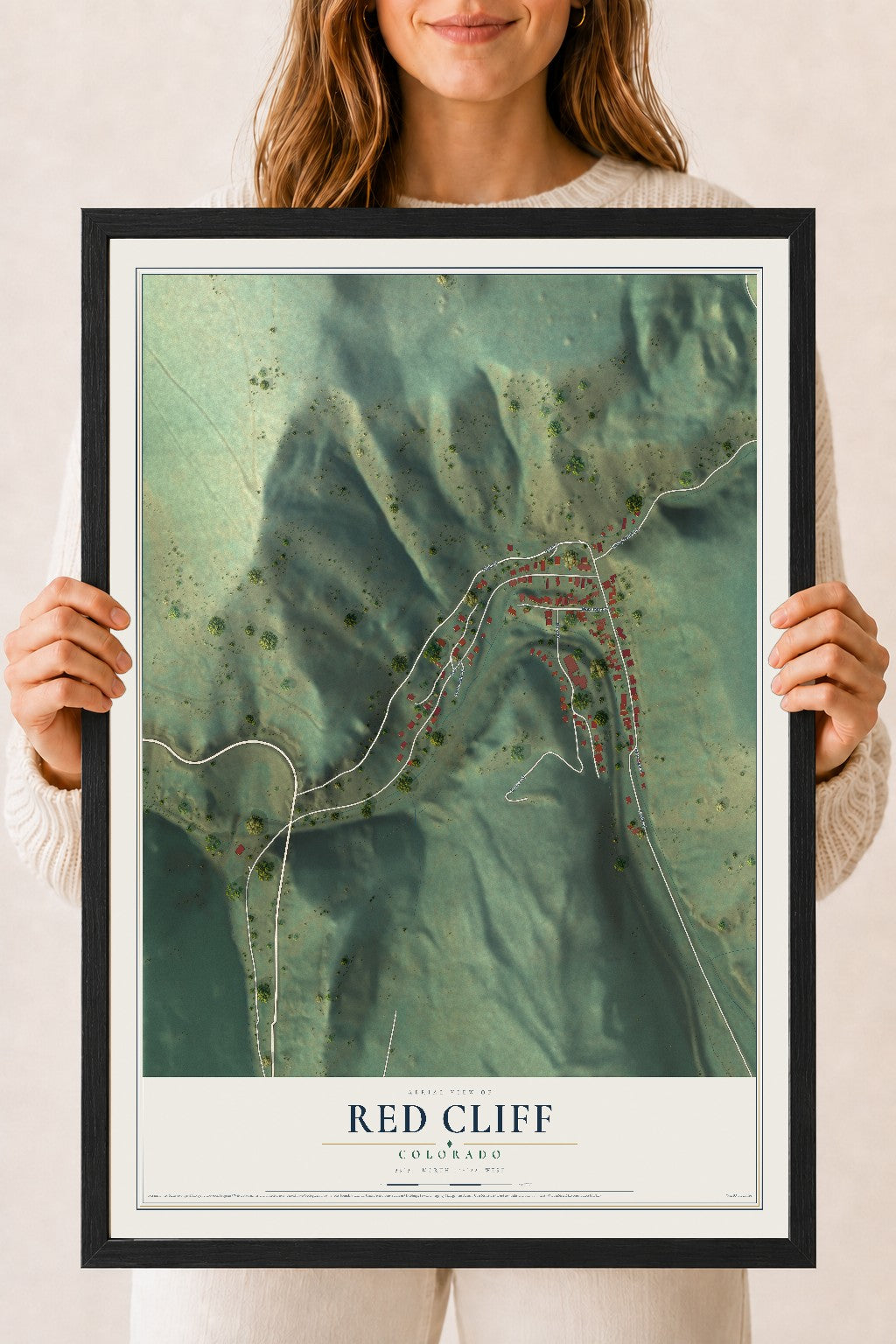 Map of Red Cliff, Colorado, 18 x 24 inch print in a black wood frame