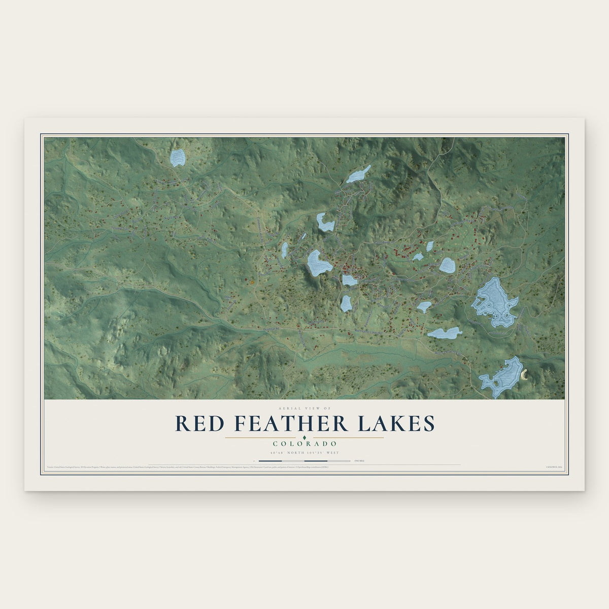 Red Feather Lakes, Colorado map print, the full design