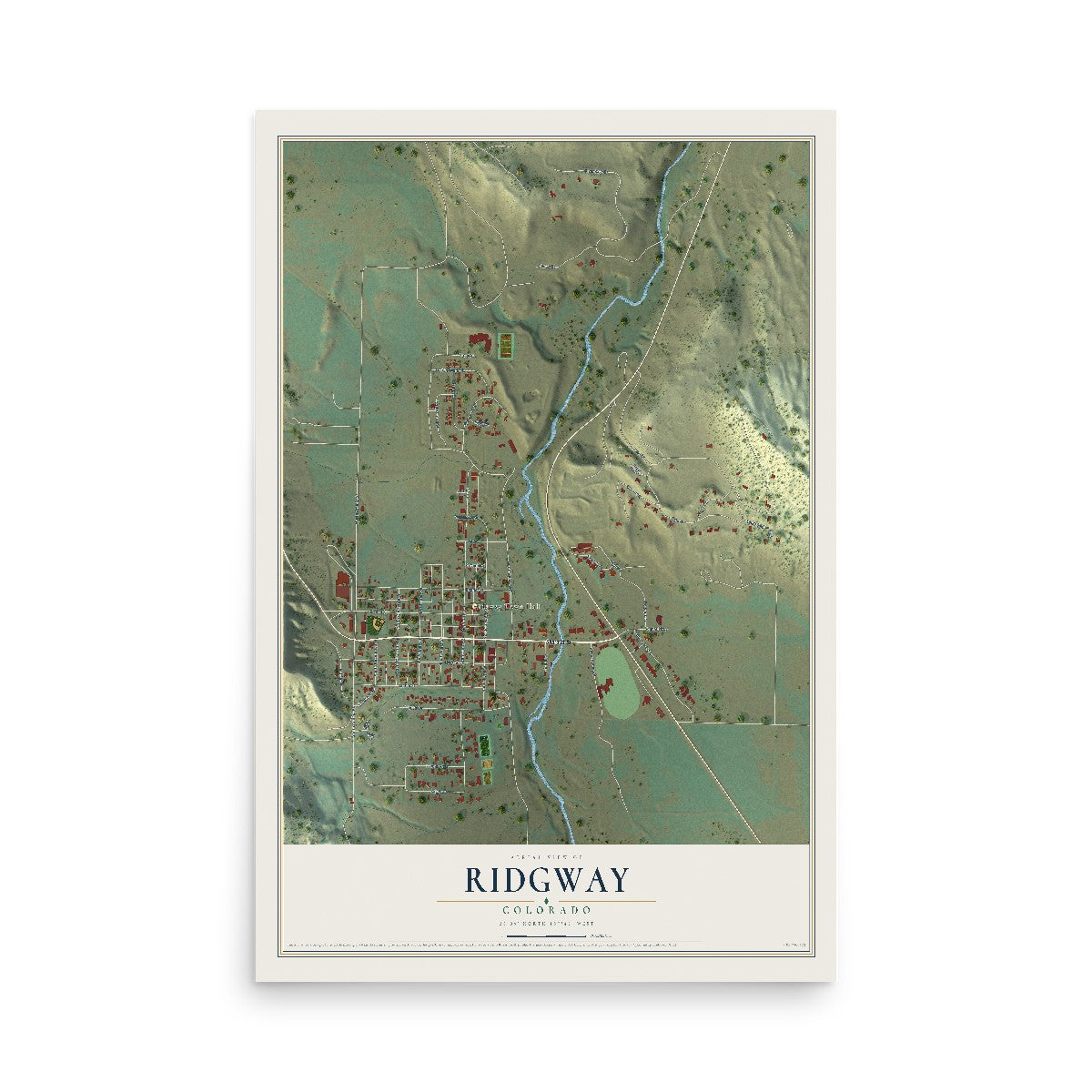 Map of Ridgway, Colorado, 12 x 18 inch unframed archival matte print