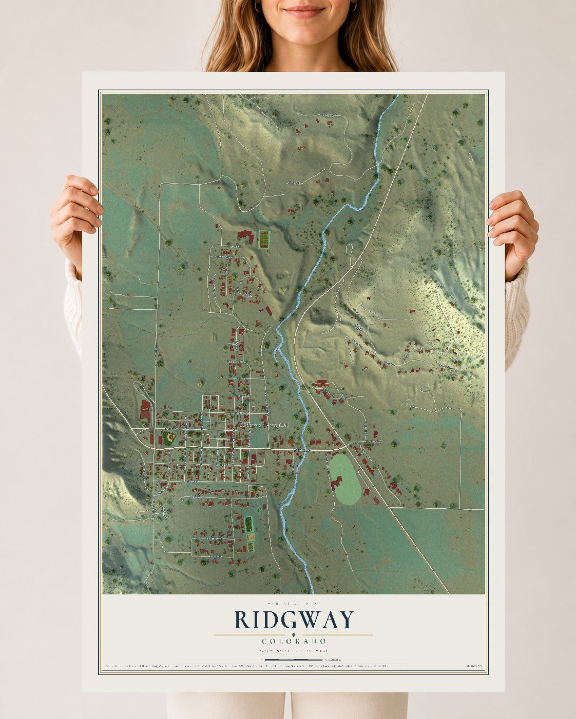 Map of Ridgway, Colorado, 24 x 36 inch unframed archival matte print