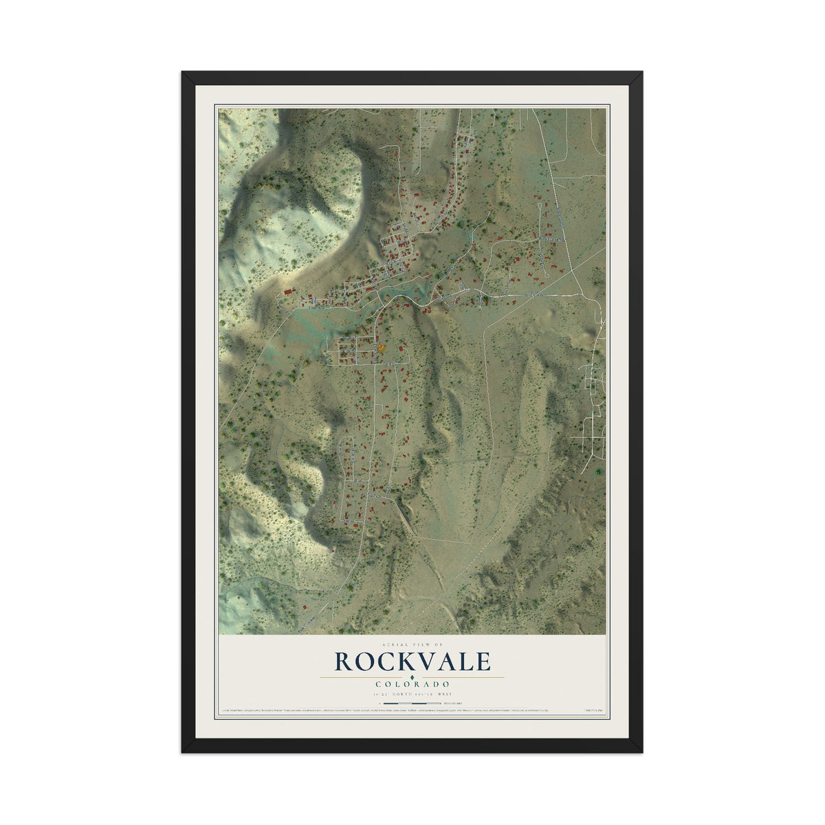 Map of Rockvale, Colorado, 12 x 18 inch print in a black wood frame