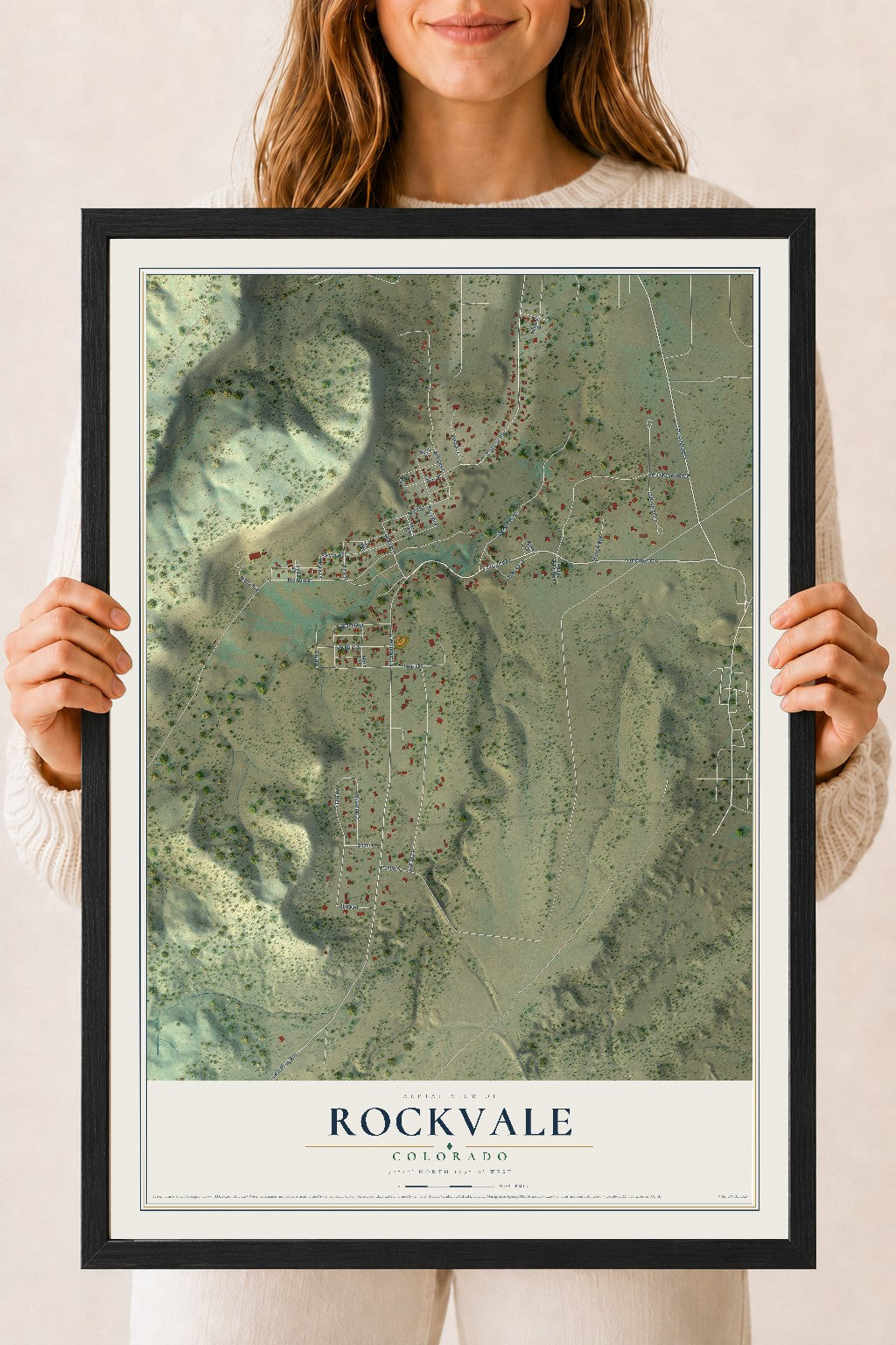Map of Rockvale, Colorado, 18 x 24 inch print in a black wood frame