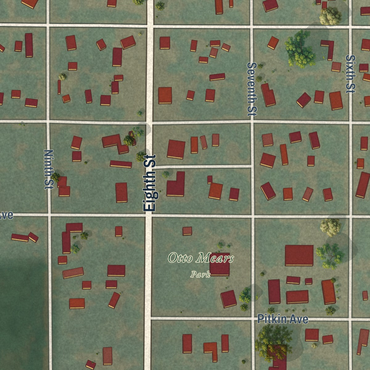 Second close-up of the map of Saguache, Colorado print showing more streets and buildings