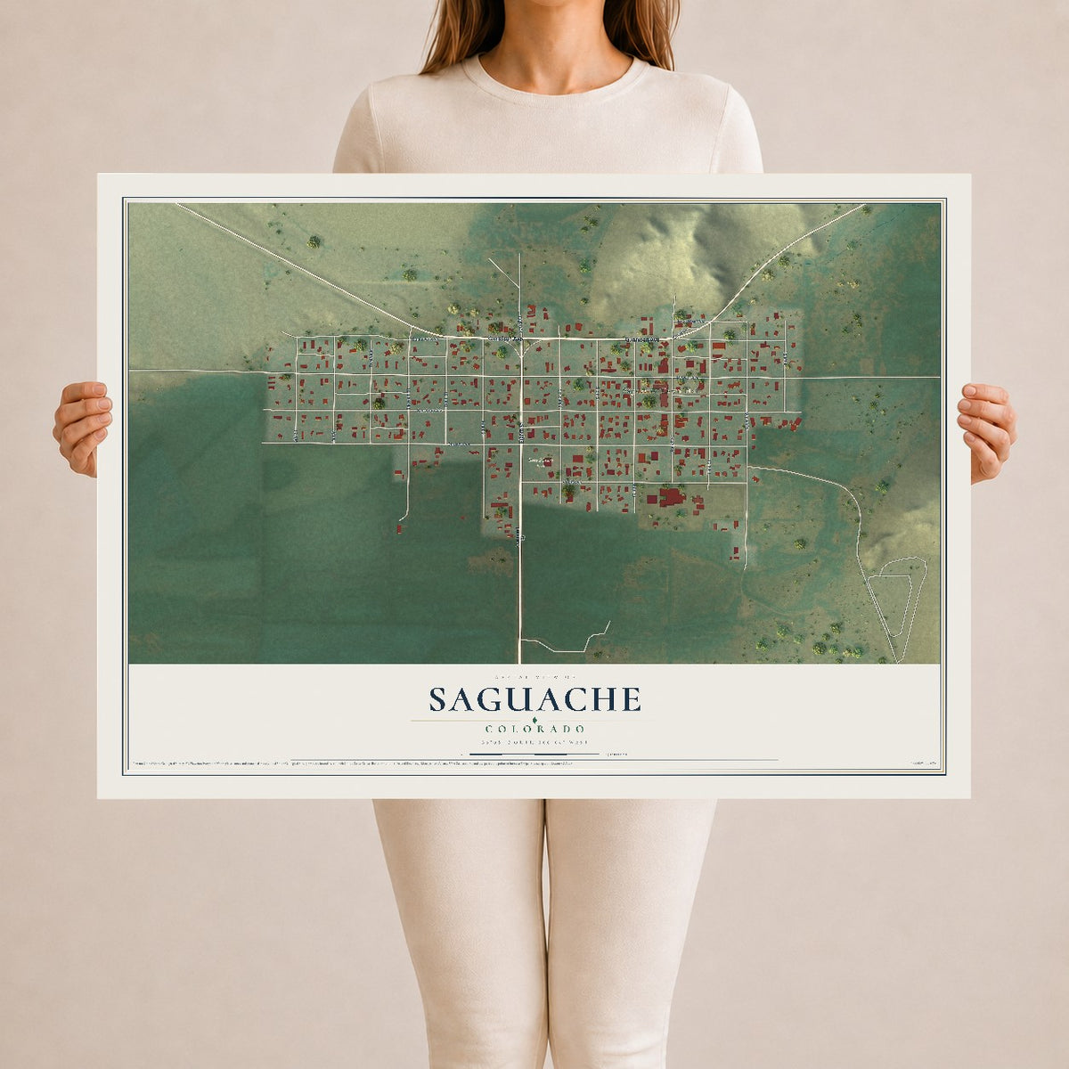 Map of Saguache, Colorado, 24 x 36 inch unframed archival matte print