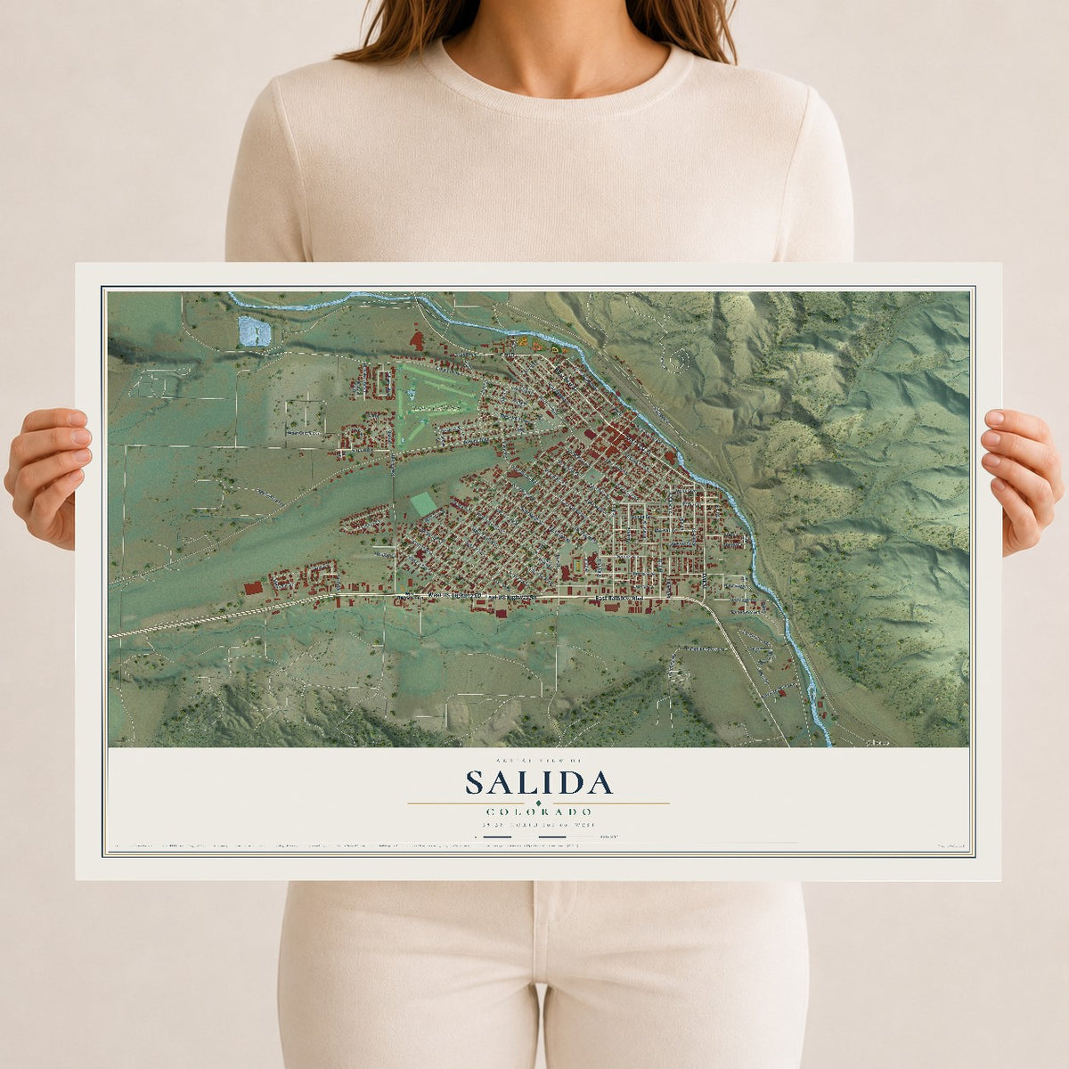Map of Salida, Colorado, 12 x 18 inch unframed archival matte print