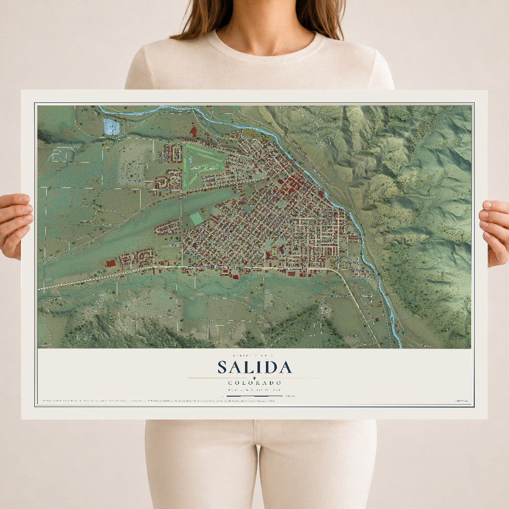 Map of Salida, Colorado, 18 x 24 inch unframed archival matte print