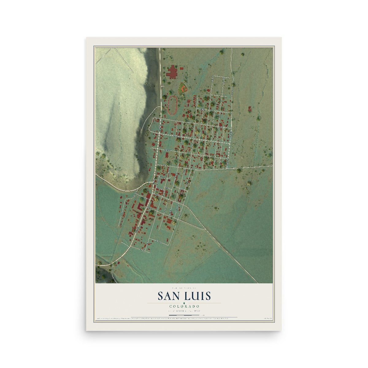 Map of San Luis, Colorado, 12 x 18 inch unframed archival matte print