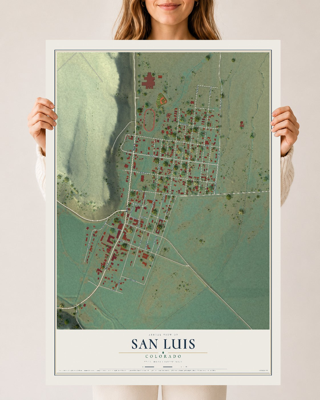 Map of San Luis, Colorado, 24 x 36 inch unframed archival matte print