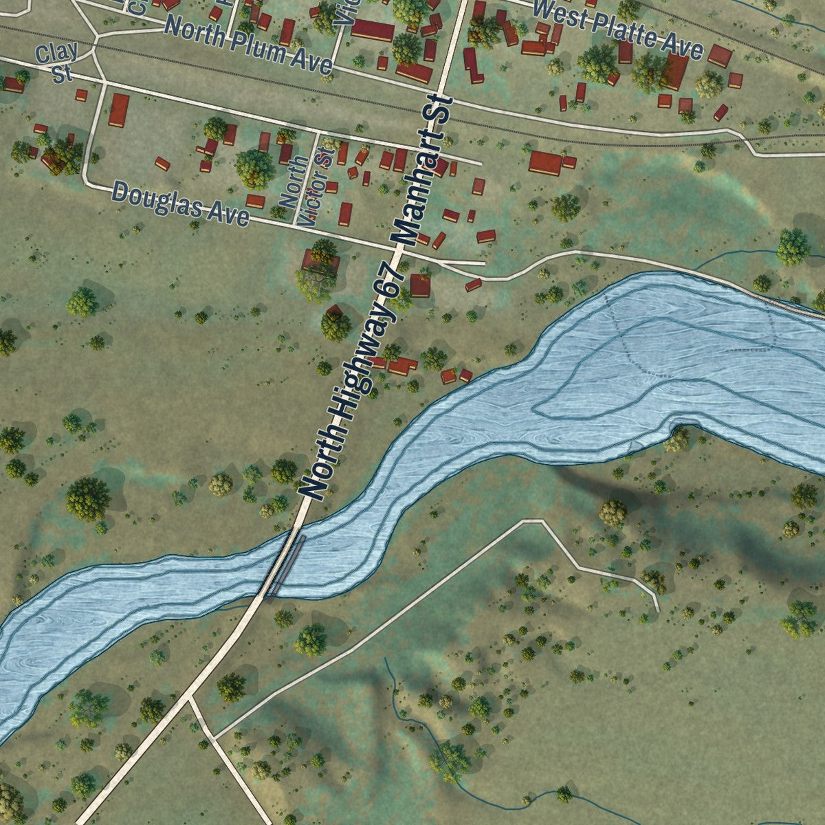 Close-up of the map of Sedalia, Colorado print showing street and building detail