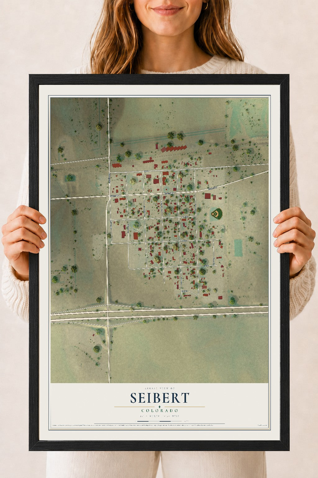 Map of Seibert, Colorado, 18 x 24 inch print in a black wood frame