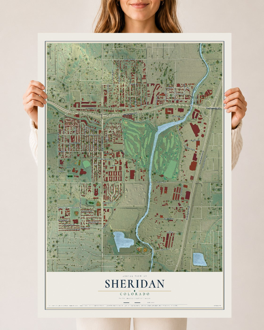 Map of Sheridan, Colorado, 24 x 36 inch unframed archival matte print
