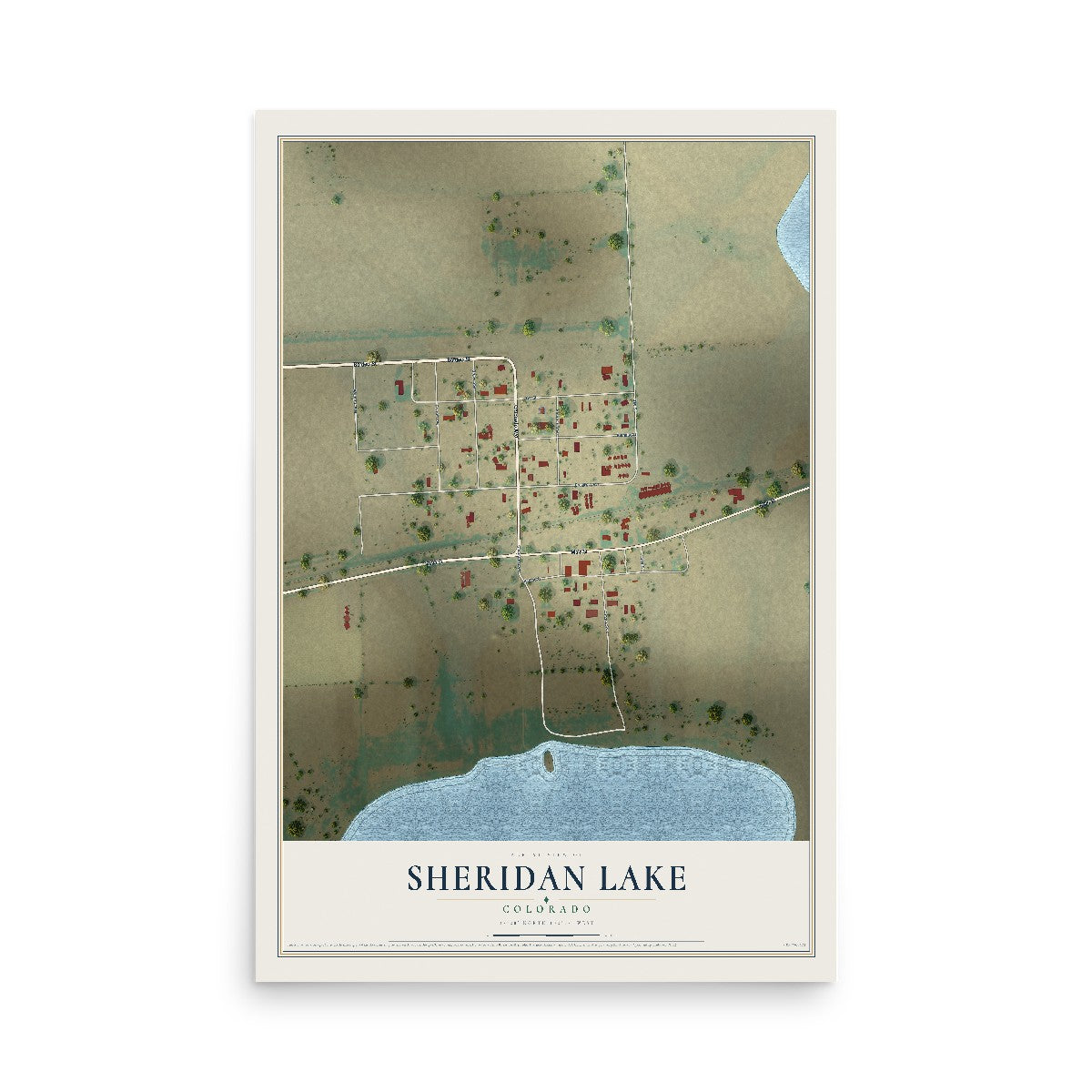 Map of Sheridan Lake, Colorado, 12 x 18 inch unframed archival matte print