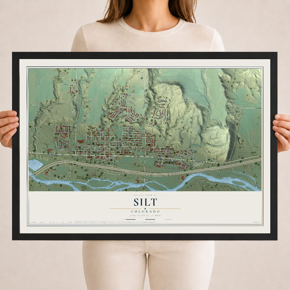 Map of Silt, Colorado, 18 x 24 inch print in a black wood frame