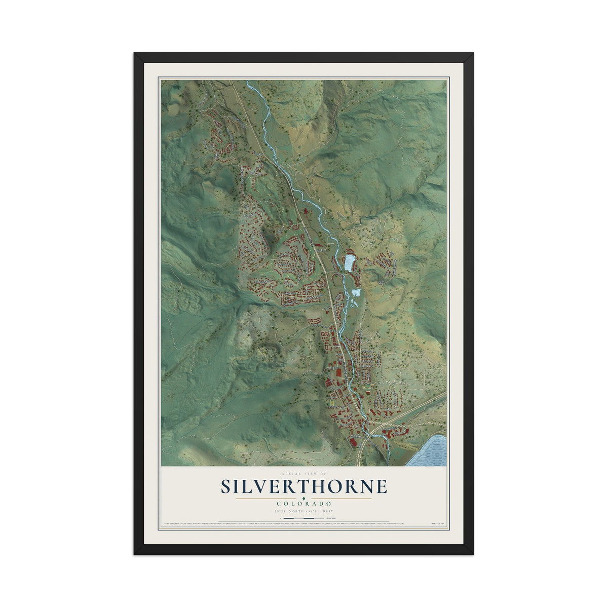 Map of Silverthorne, Colorado, 12 x 18 inch print in a black wood frame