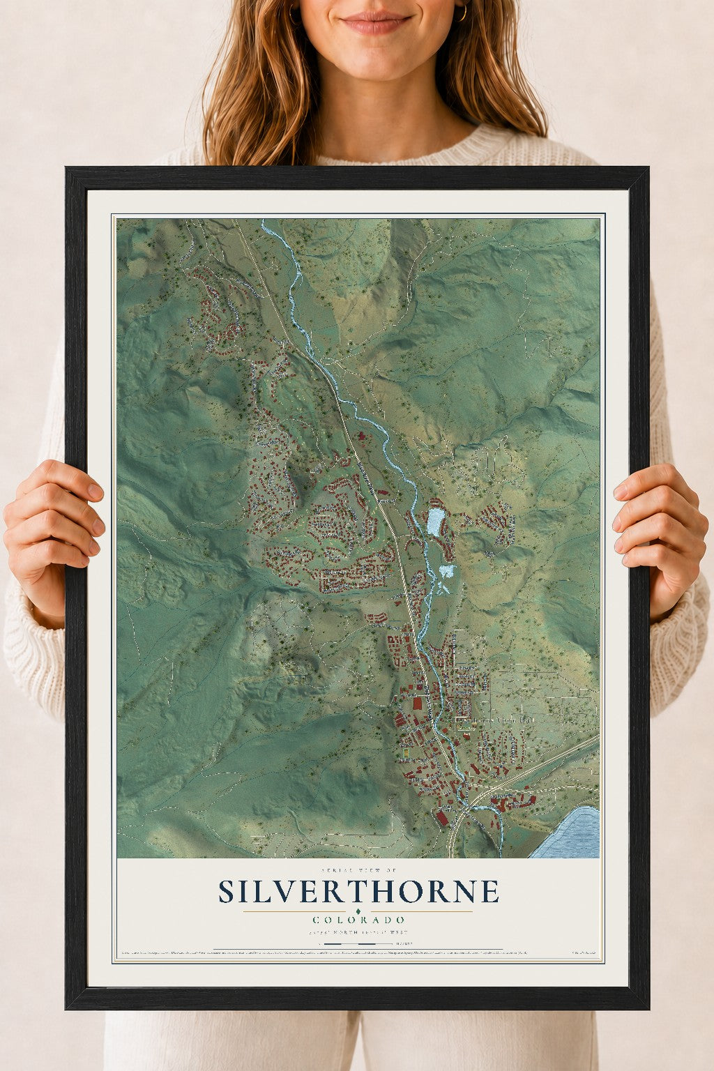 Map of Silverthorne, Colorado, 18 x 24 inch print in a black wood frame