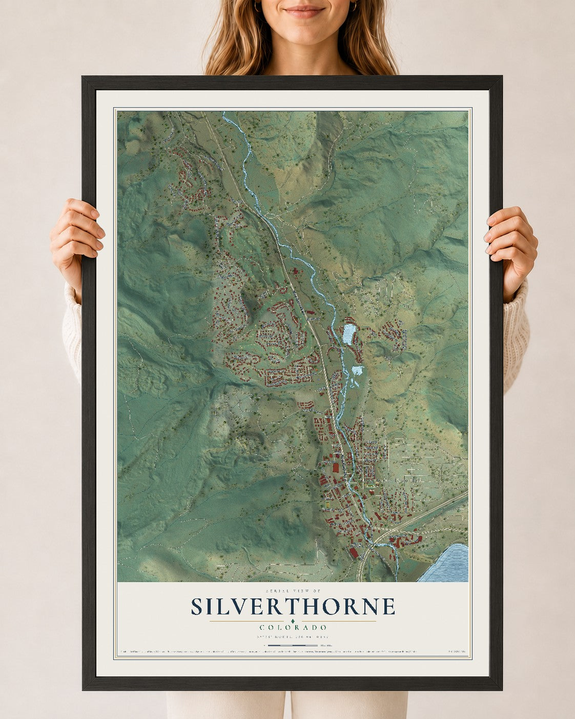 Map of Silverthorne, Colorado, 24 x 36 inch print in a black wood frame