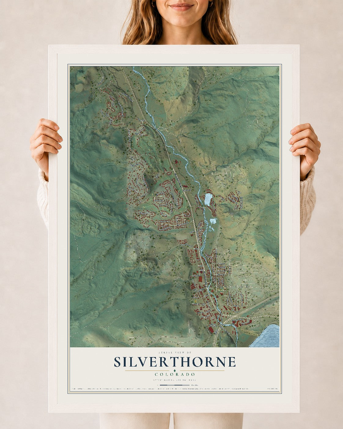 Map of Silverthorne, Colorado, 24 x 36 inch print in a white wood frame