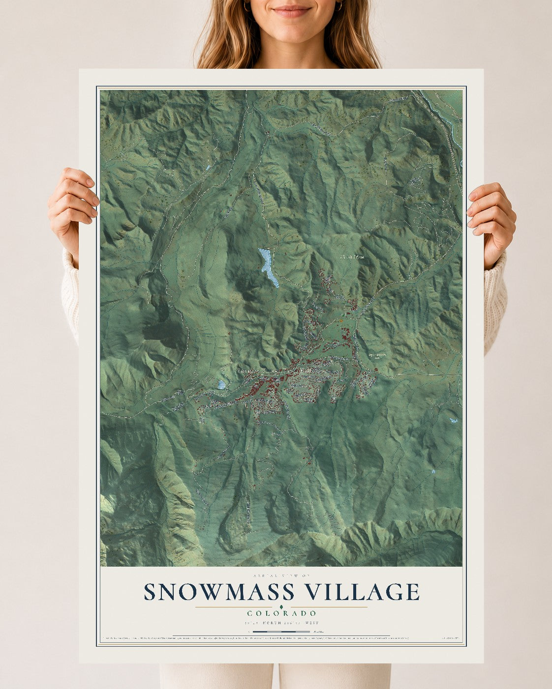 Map of Snowmass Village, Colorado, 24 x 36 inch unframed archival matte print