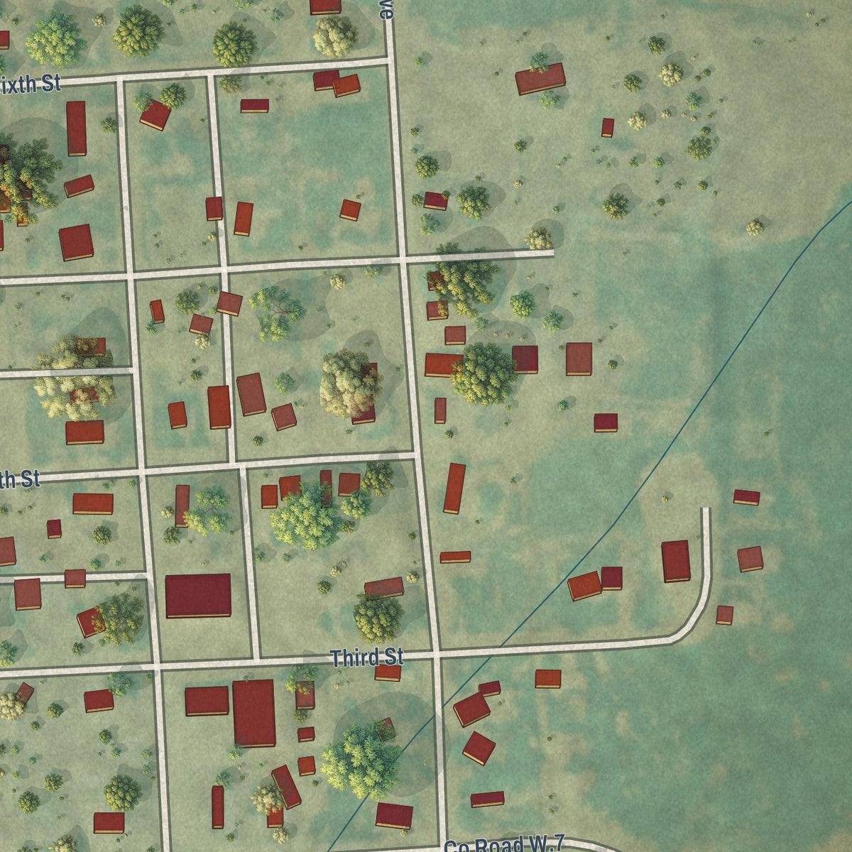 Close-up of the map of Snyder, Colorado print showing street and building detail