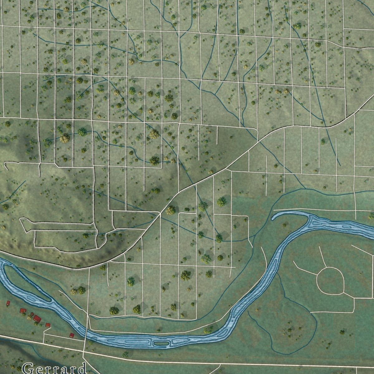 Second close-up of the map of South Fork, Colorado print showing more streets and buildings