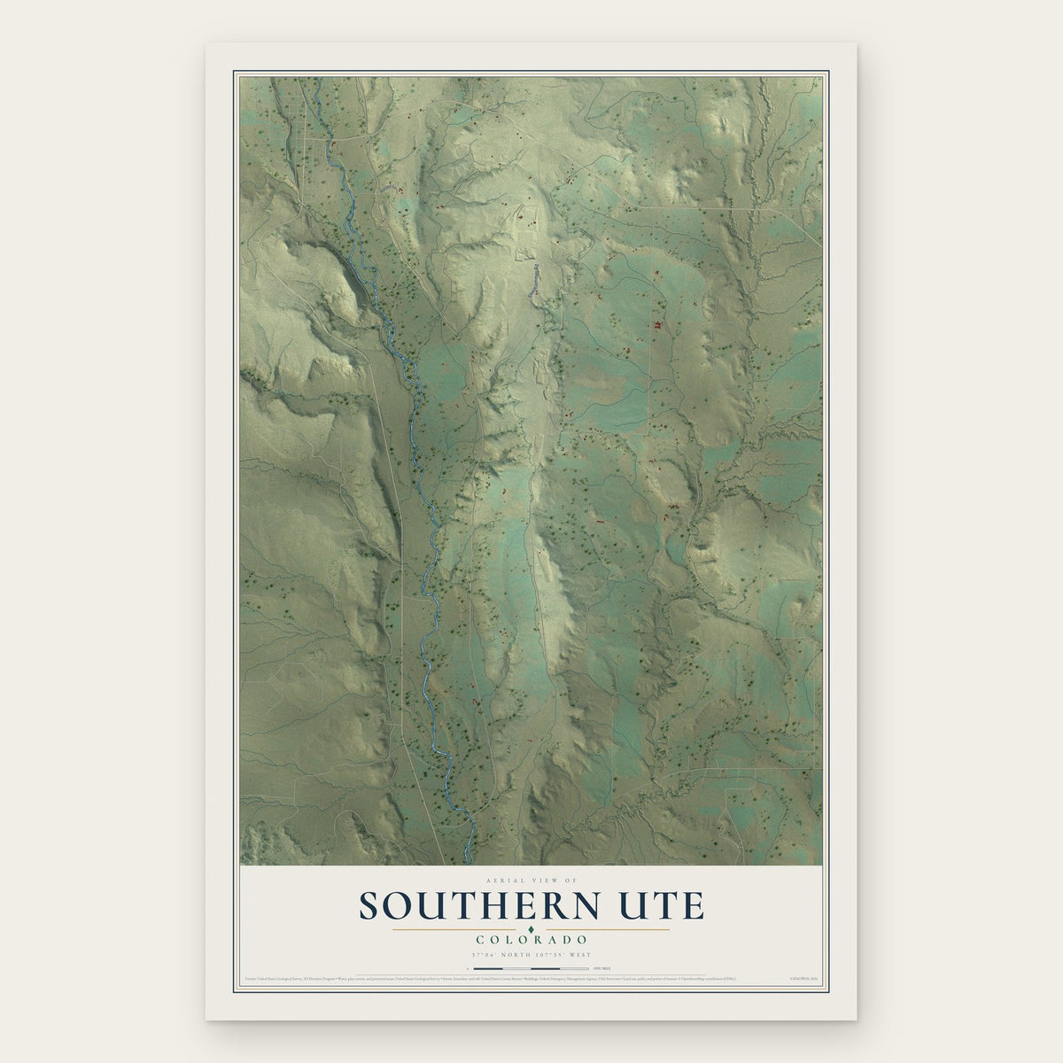 Southern Ute, Colorado map print, the full design