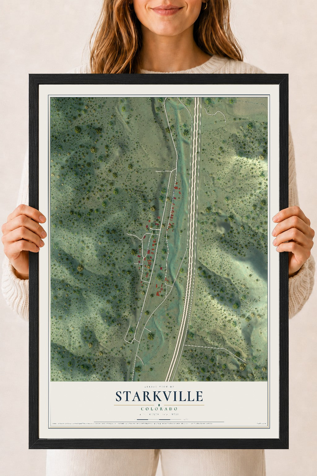 Map of Starkville, Colorado, 18 x 24 inch print in a black wood frame