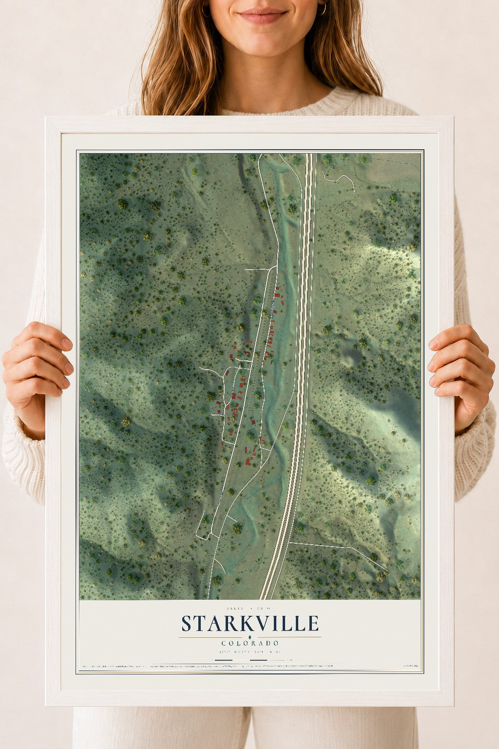 Map of Starkville, Colorado, 18 x 24 inch print in a white wood frame
