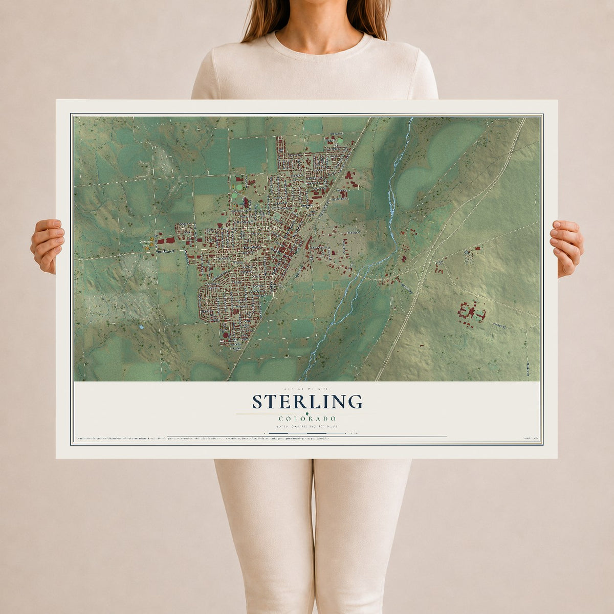 Map of Sterling, Colorado, 24 x 36 inch unframed archival matte print