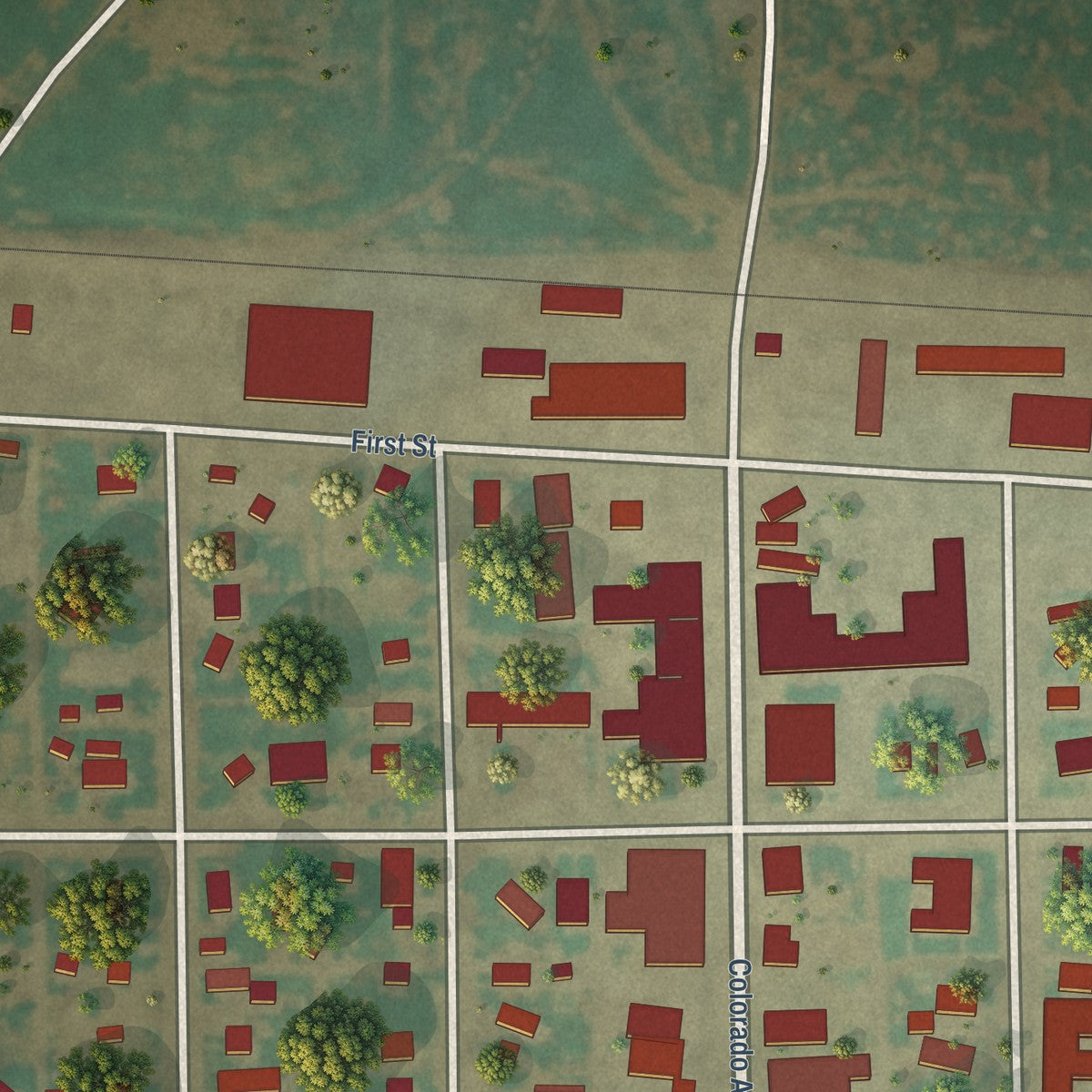Second close-up of the map of Stratton, Colorado print showing more streets and buildings